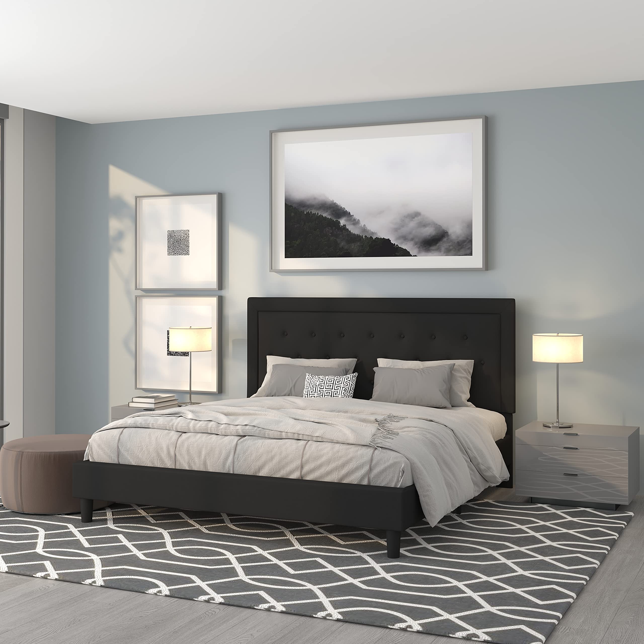 Flash Furniture Roxbury King Size Tufted Upholstered Platform Bed In Black Fabric