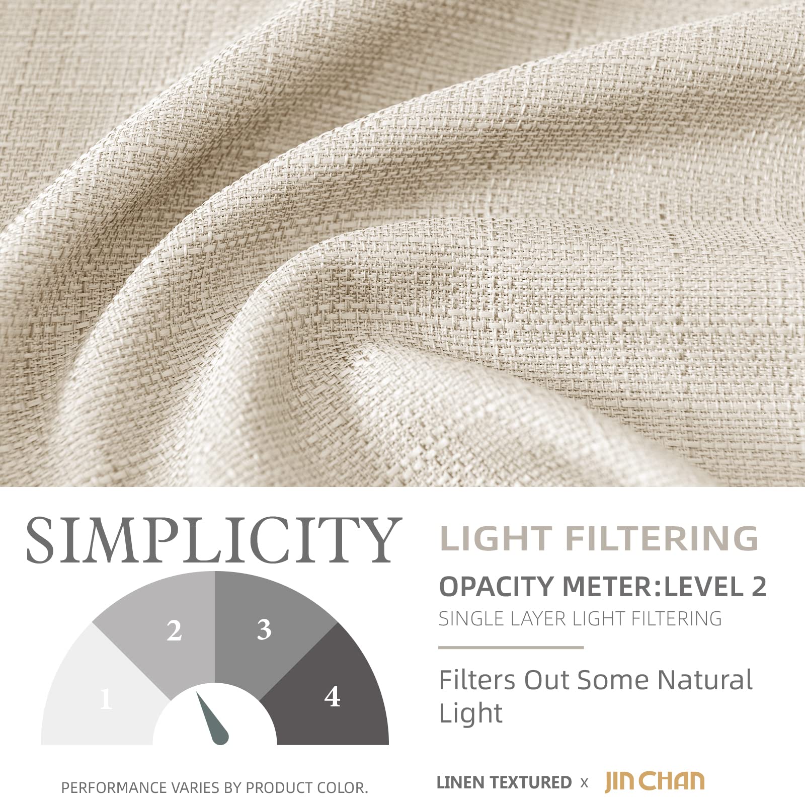 Jinchan Curtains Linen Textured Casual Weave Curtains For Living Room Beige 90 Inches Long 2 Panels Curtains Grommet Top Light Filtering Window Drapes Panels For Bedroom Curtains Heathered Beige