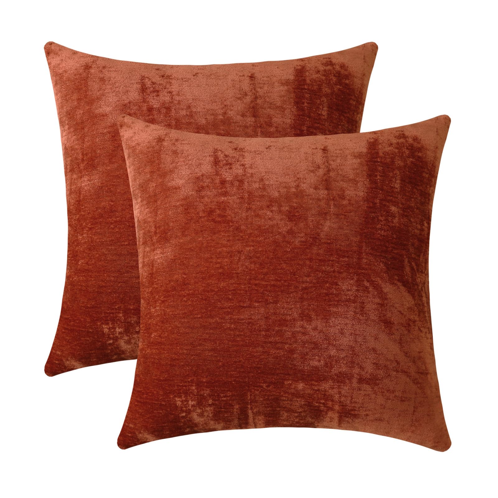 Jeneoo Terracotta Decorative Throw Pillow Covers Soft Chenille Comfy Solid Rust Couch Cushion Case Decor (Set Of 2, 16 X 16 Inch