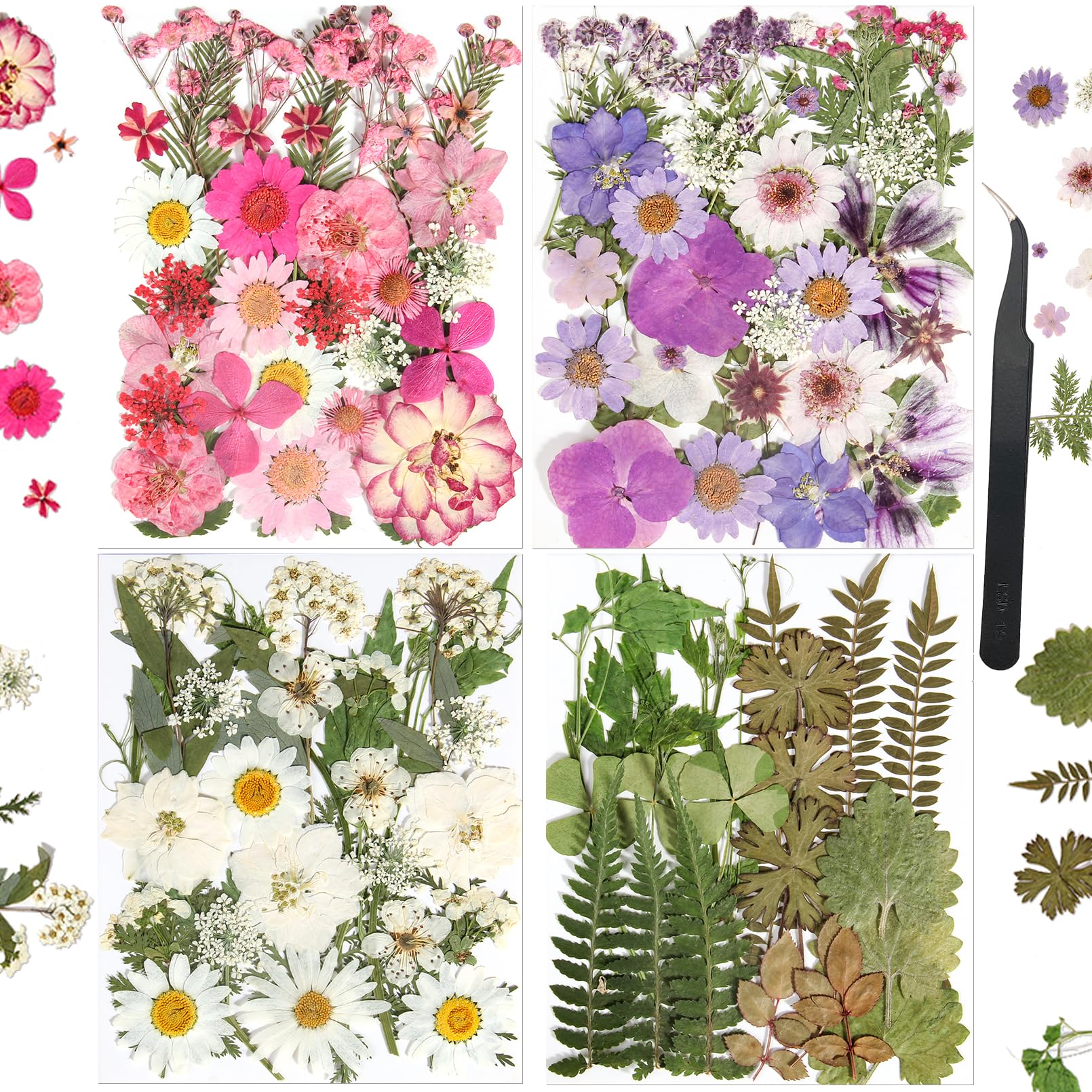 nisetten 110+PCS Pressed Flowers for Resin molds Real Dried Flower Leaves for Resin Jewelry Making Dry Flowers for Scrapbooking 
