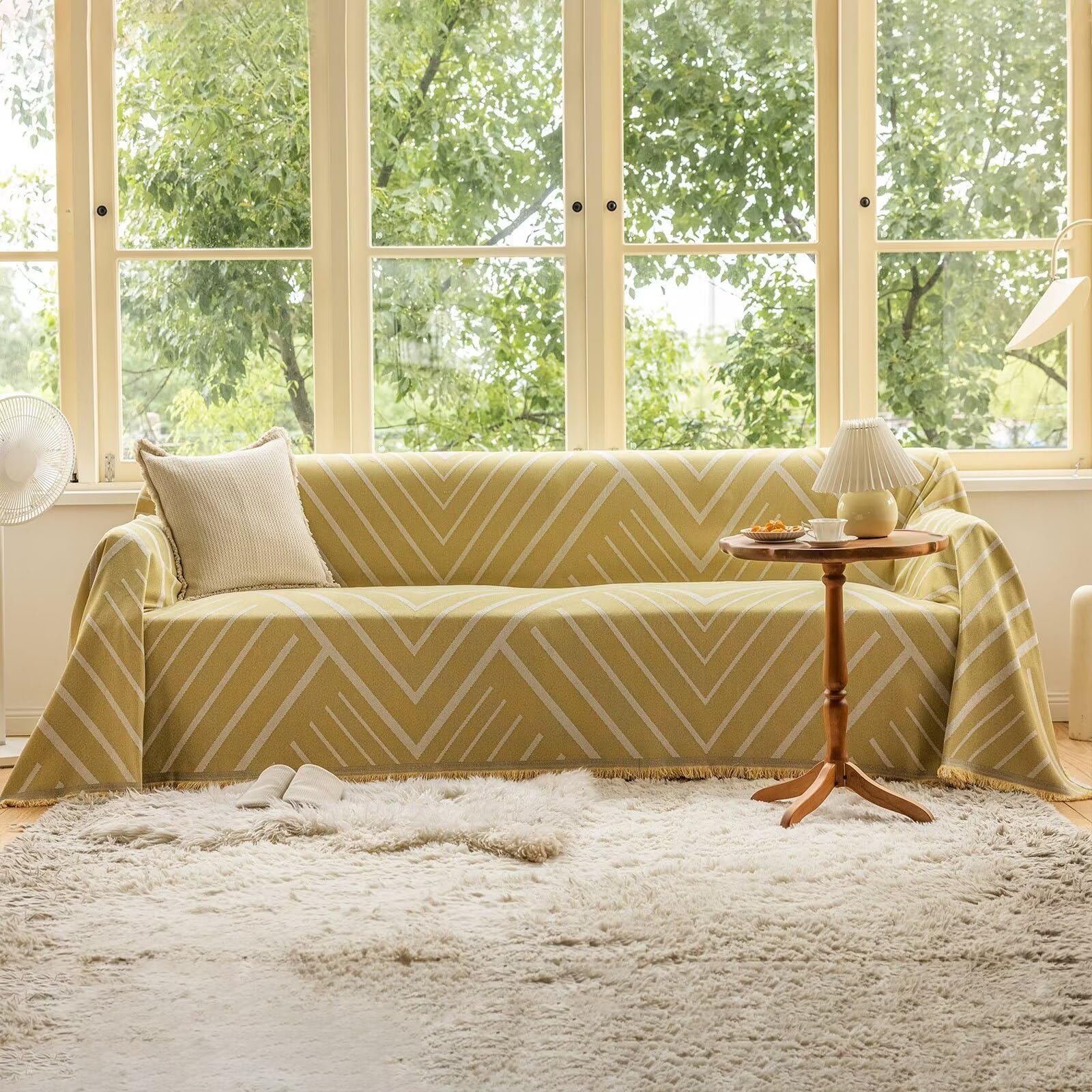 Vclife Thick Chenille Couch Cover Modern Simple Cream Beige Yellow Arrow Herringbone Couch Slipcover Dog Cat Pet L Shape Futon S