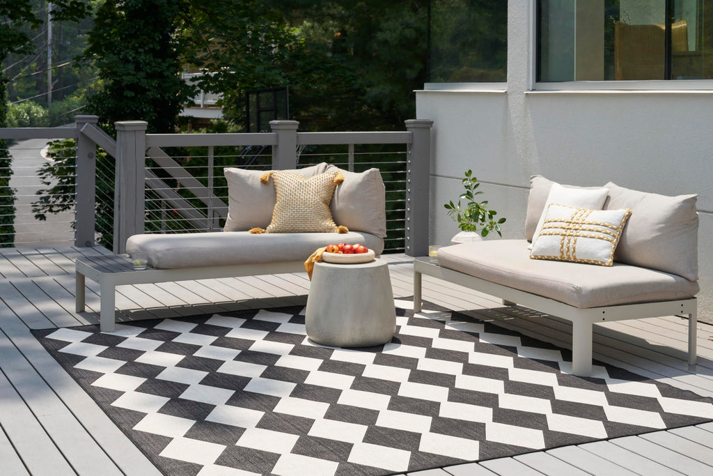 Nourison Positano Indoor/Outdoor Black 7' X 10' Area Rug, Easy Cleaning, Non Shedding, Bed Room, Living Room, Dining Room, Backyard, Deck, Patio (7X10)