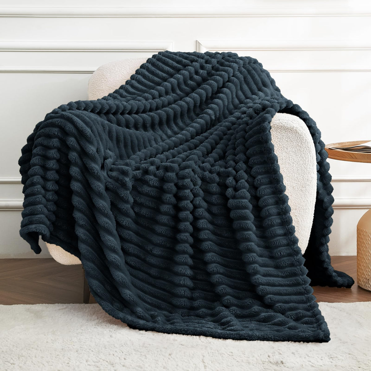 Dissa Fleece Blanket Throw Size - 51X63, Wide Stripe, Black - Soft, Plush, Fluffy, Fuzzy, Warm, Cozy - Perfect Throw For Couch,