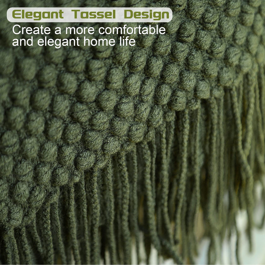 Blagic Knitted Throw Blanket For Couch, Bed And Sofa. Super Soft Blanket With Tassels, Dark Green Throw Blanket, 50 X 60 Inches