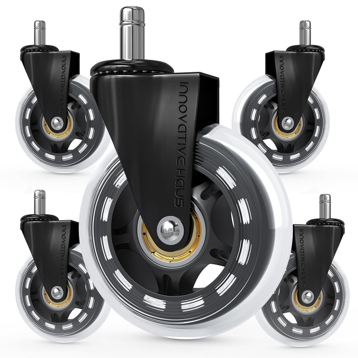 Innovative Haus Office Chair Wheels Replacement Set Of 5 - Heavy Duty 3' Clear Caster Wheels For Carpet And Hardwood Floors - U