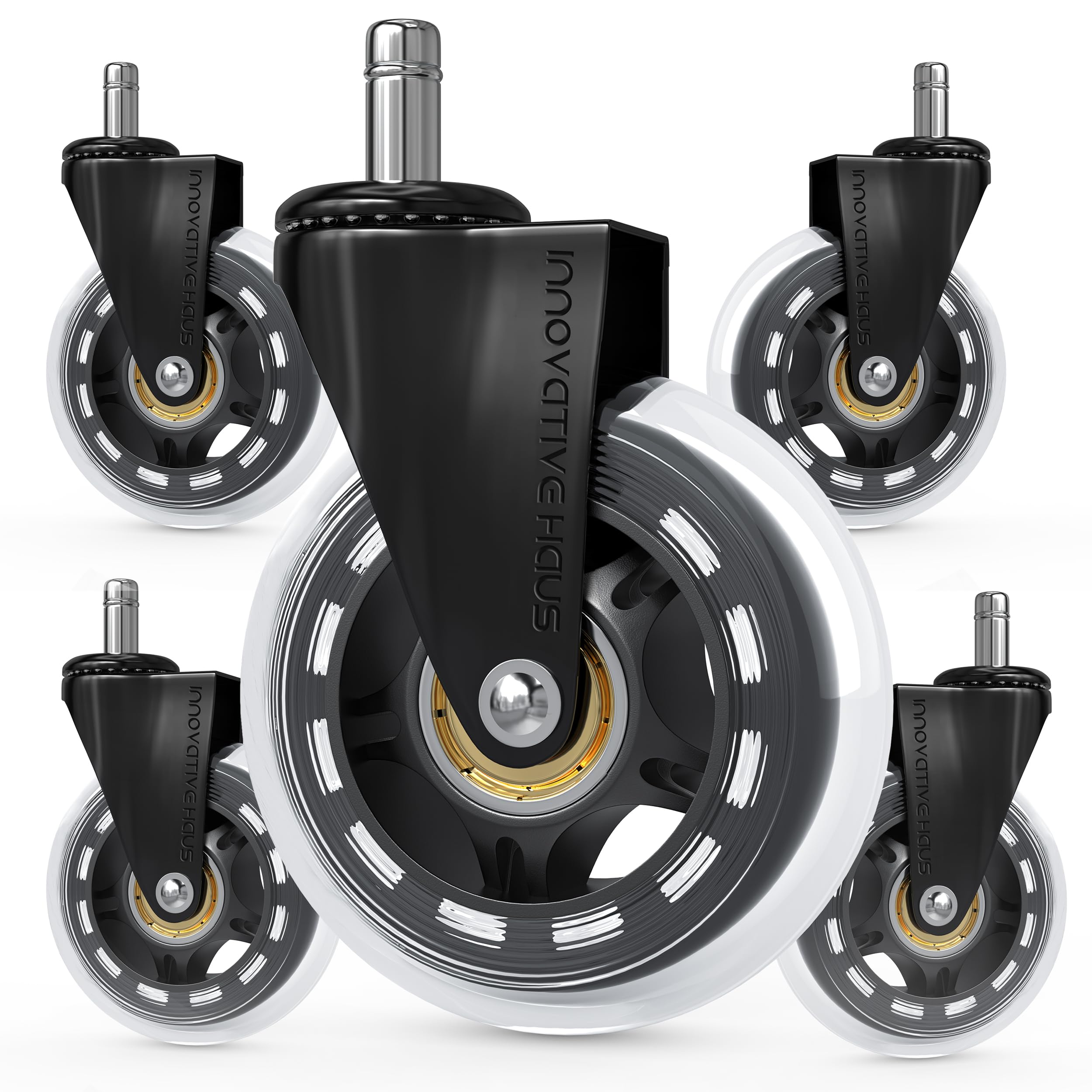 Innovative Haus Office Chair Wheels Replacement Set Of 5 - Heavy Duty 3' Clear Caster Wheels For Carpet And Hardwood Floors - U
