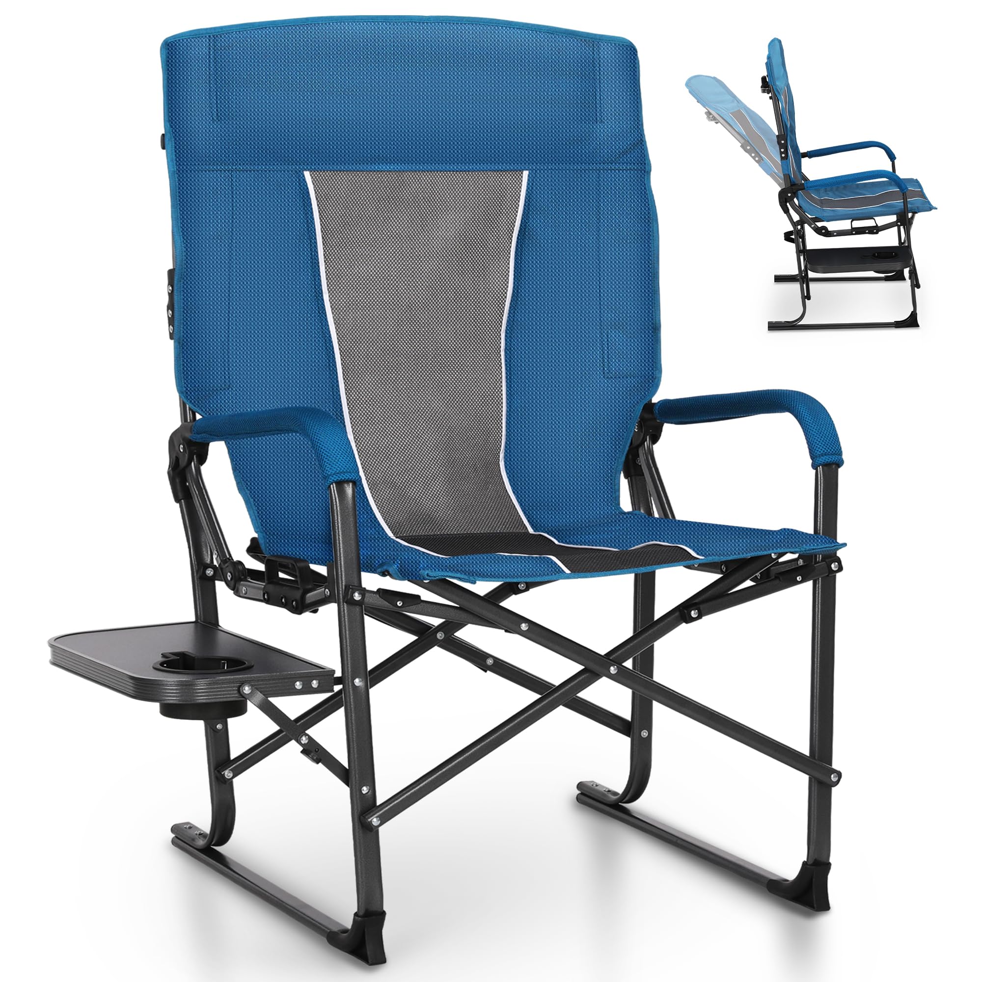 ALPHA CAMP Adjustable High Back Director Chair Heavy Duty Camping Chairs with Side Table Oversized Folding Chair Outdoor Chair w