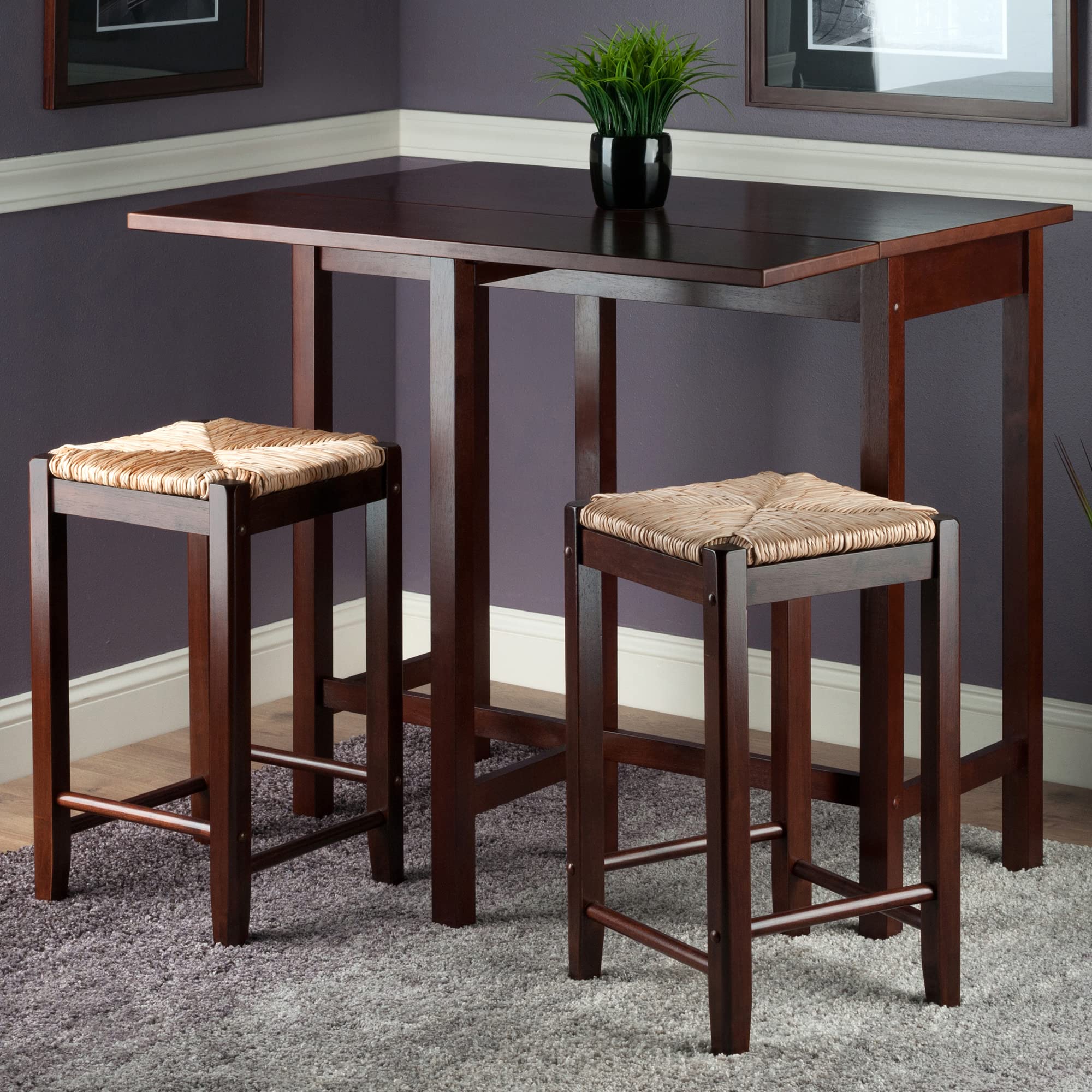 Winsome Lynwood 3-Pc Drop Leaf Table with Rush Seat Counter Stools - Thumbnail 3