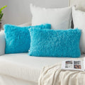 Wondershala Decorative Sky Blue Soft Faux Fur Cushion Cover For Sofa And Living Room 12 X 20 Inches Pack Of 2