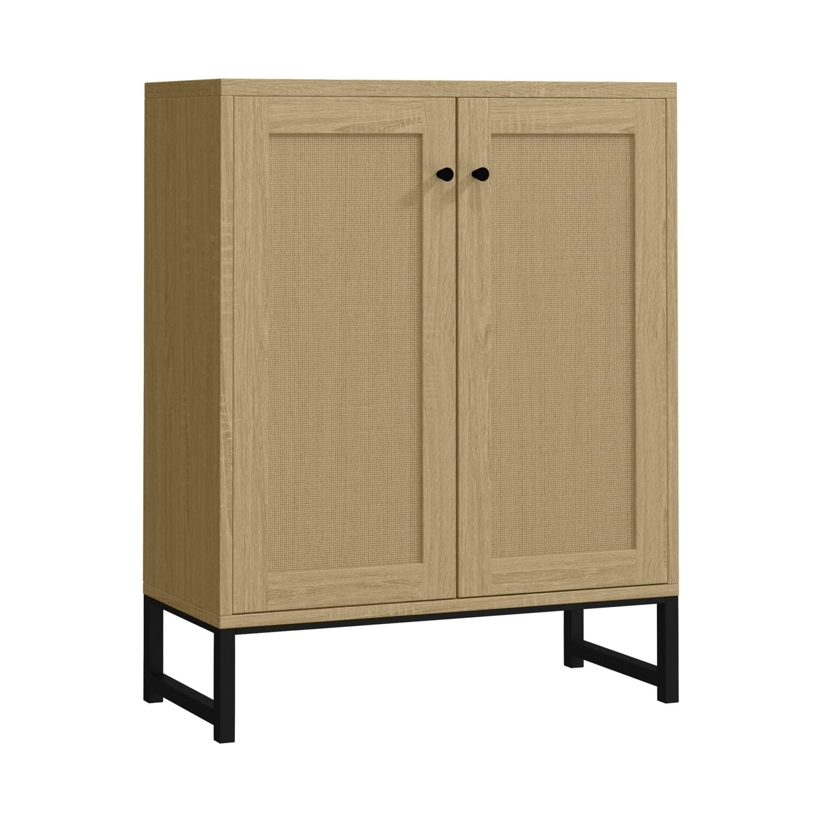 Panana Rattan Decorated 2 Doors Storage Cabinet Accent Cabinet Living Room Cupboard Kitchen Sideboard Buffet Table (Natural)