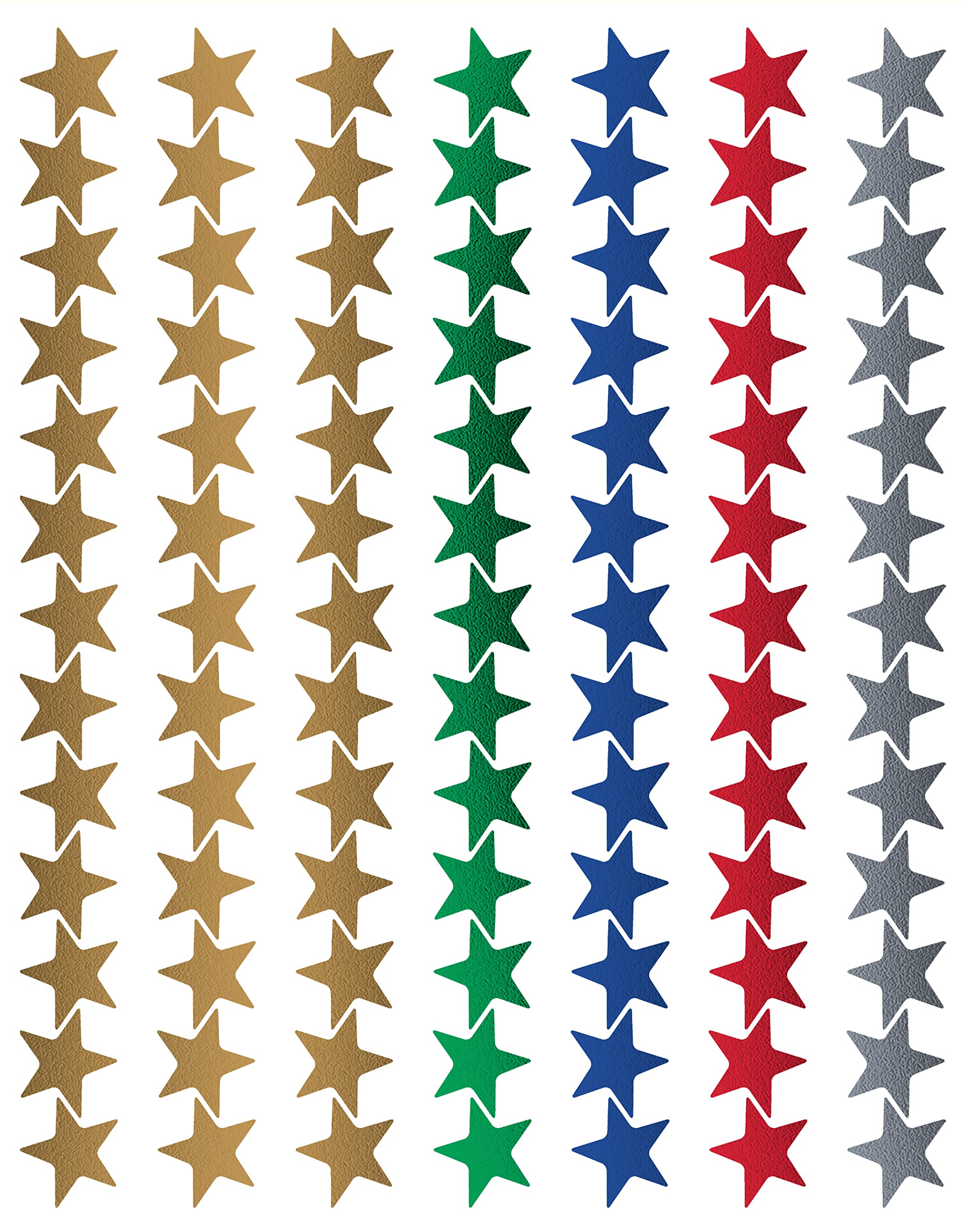 Teacher Created Resources Assorted Foil Stars Stickers Valu-Pak (6644), Red, Blue, Gold, Green, Silver