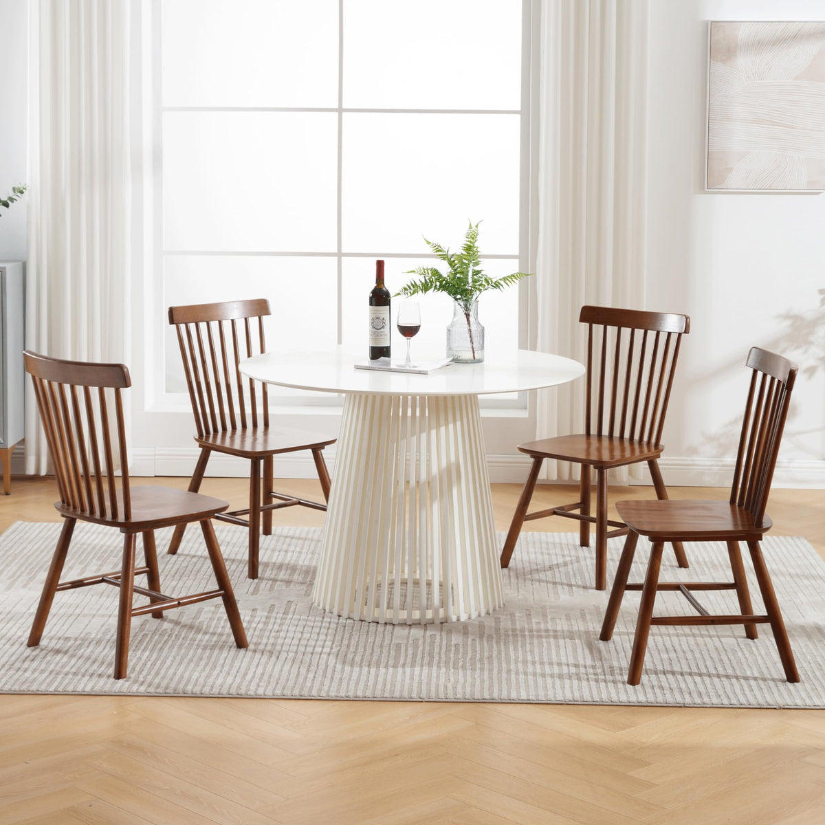 Dm Furniture Farmhouse Dining Chairs Set Of 4, Windsor Dining Chair, Spindle Back Kitchen Chairs Armless Solid Wood Side Chairs