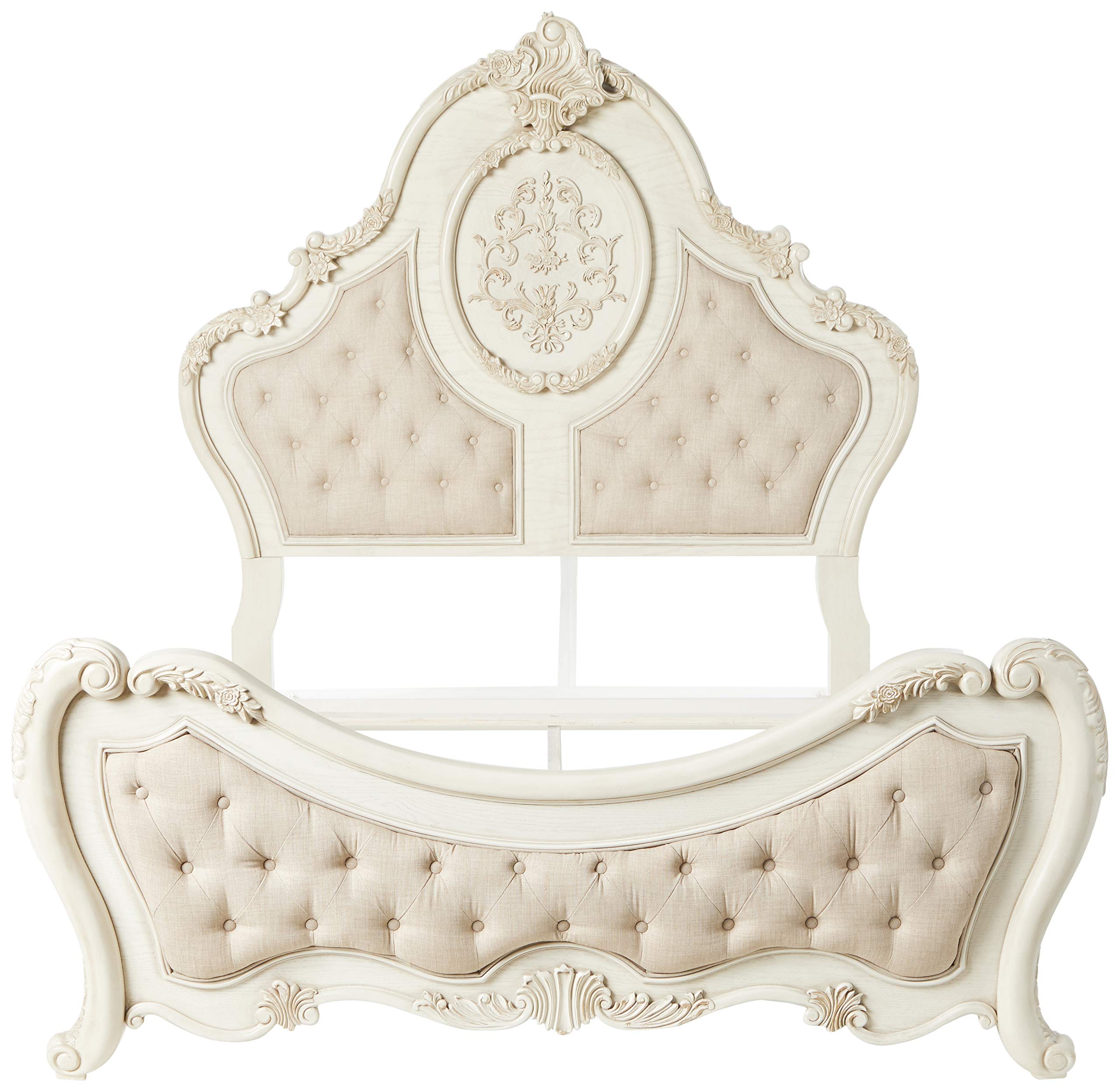 ACME Ragenardus Queen Bed - 27010Q - Beige Linen & Antique White