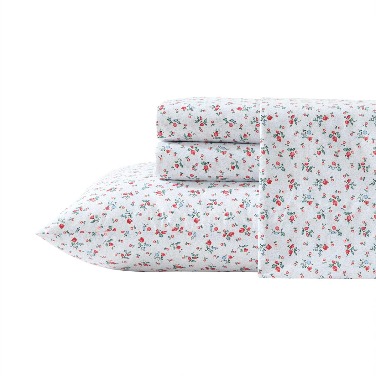 Laura Ashley - Twin Sheet Set, Super Soft Cotton Percale Bedding Set With Matching Sham, Oeko-Tex Certified (Aylesmore Ditsy Red