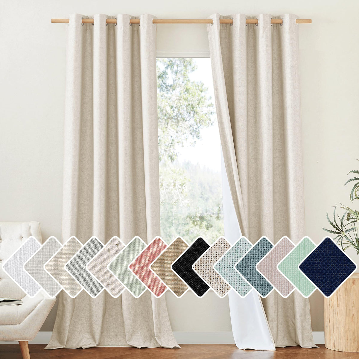 Nicetown Taupe 100% Blackout Linen Curtains 108 Inch Long Burg, Farmhouse Thick Completely Blackout Window Treatment Panels Ther
