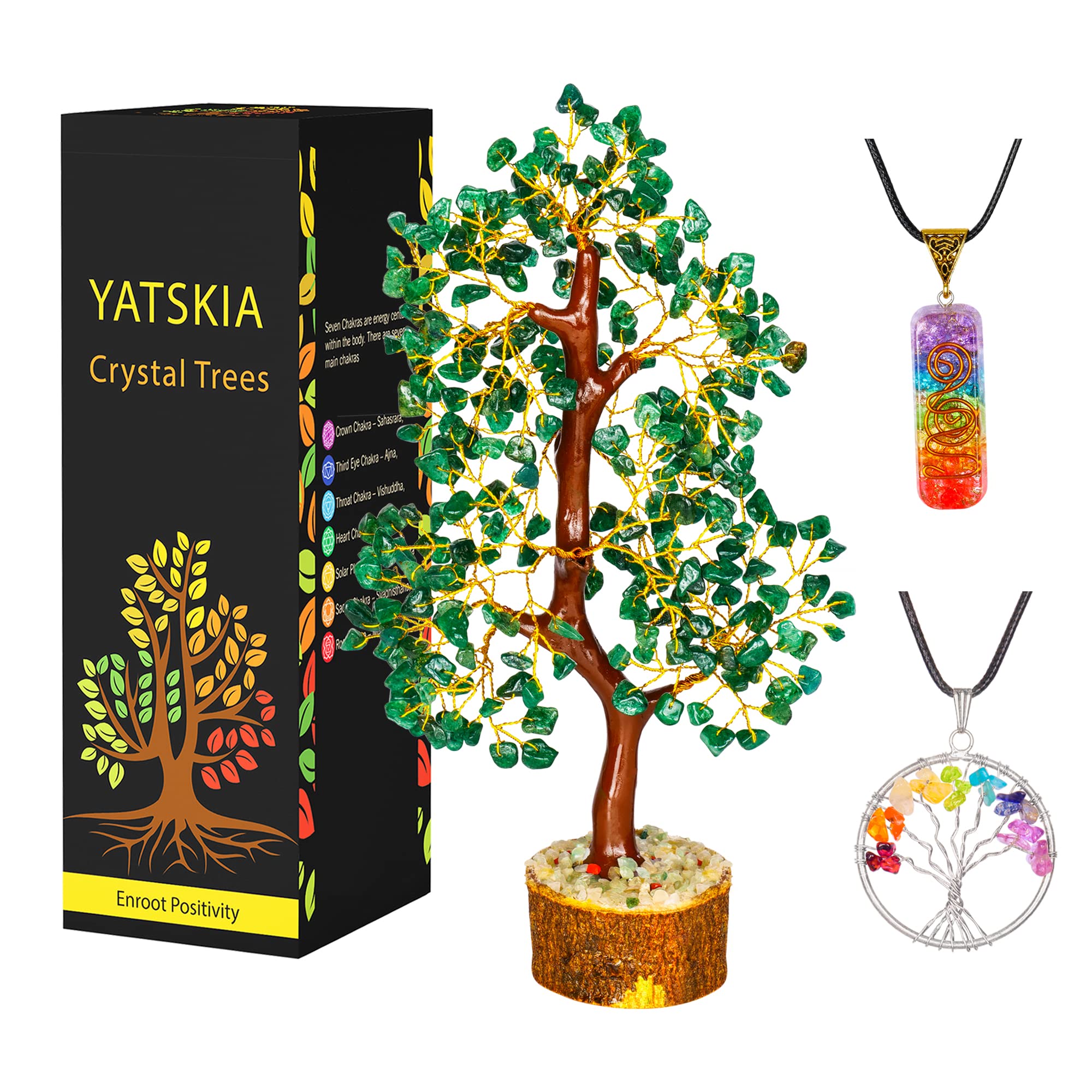 YATSKIA Green Aventurine Gemstone Tree Natural Stone Feng Shui Wire Bonsai Seven Chakra Jewelry Trees of Life Necklace Good Luck