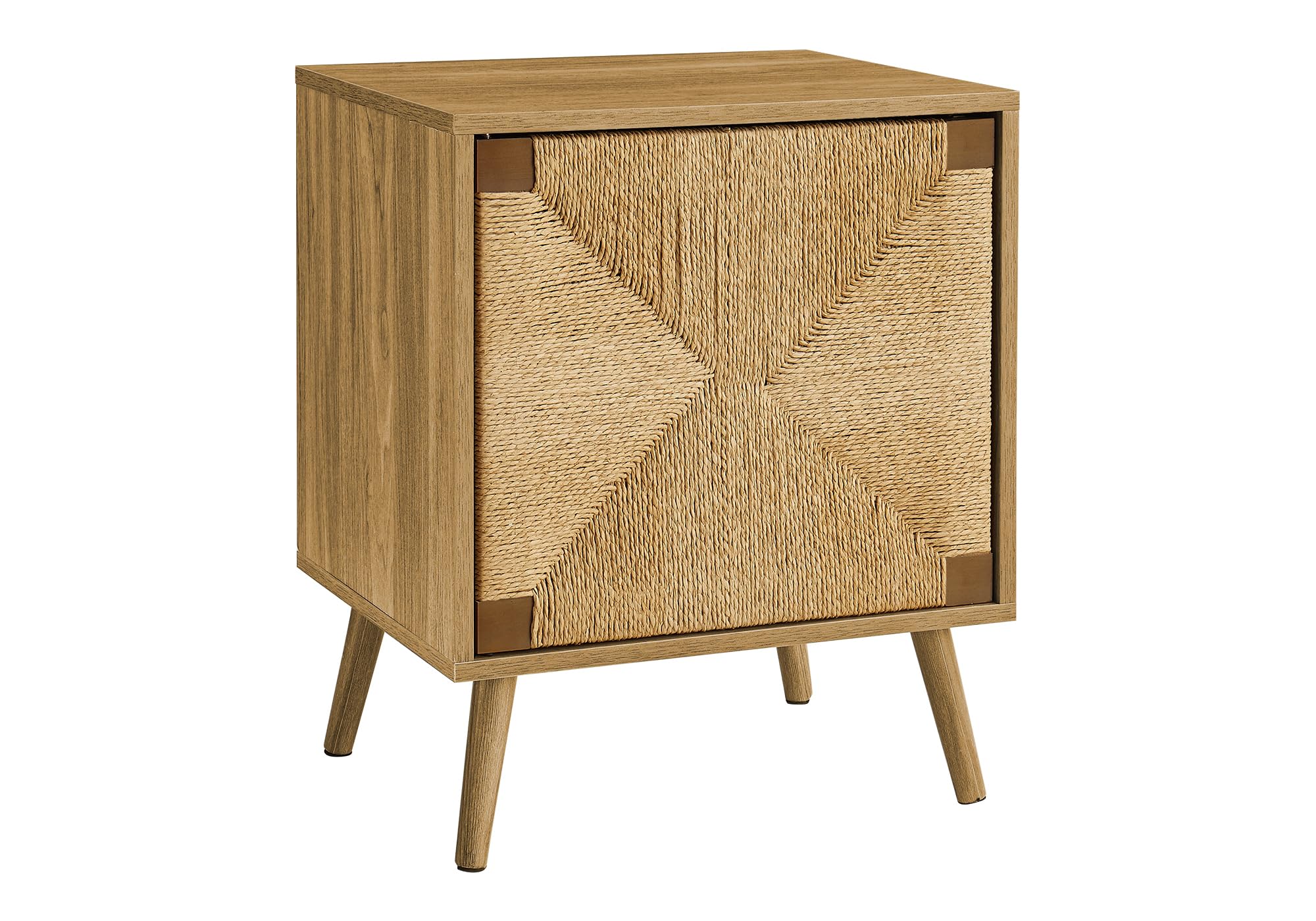 Monarch Specialties I 2794 Accent Table, End, Light Walnut Laminate, Seagrass, Modern