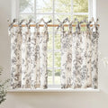 jinchan Floral Linen Tier Curtains 24 Inch Farmhouse Cafe Curtains Tie Top Botanic Drapes for Small Windows Over Sink for Kitche