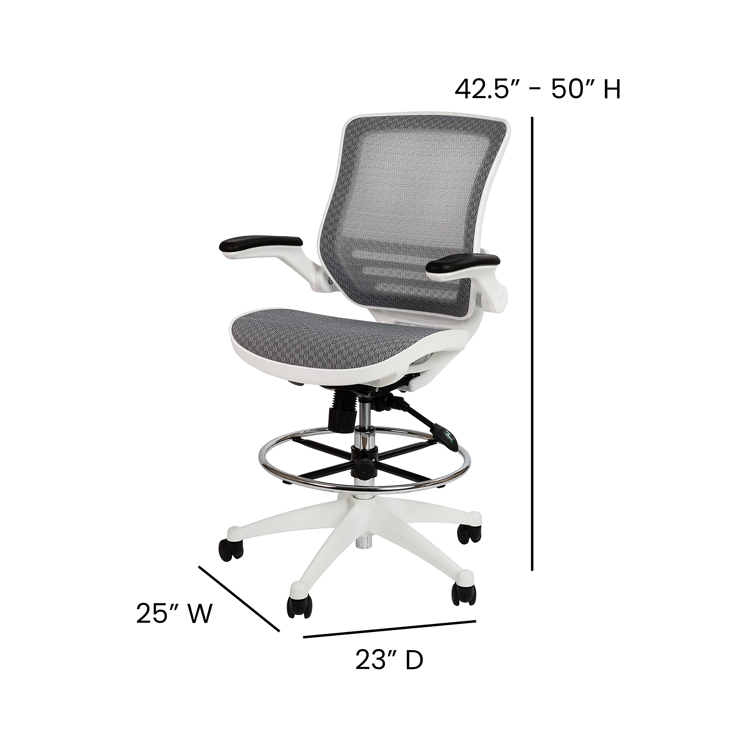 Flash Furniture Waylon Mid-Back Swivel Office Chair with Adjustable Foot Ring and Seat Height, Ergonomic Mesh Chair with Armrests, Gray/White