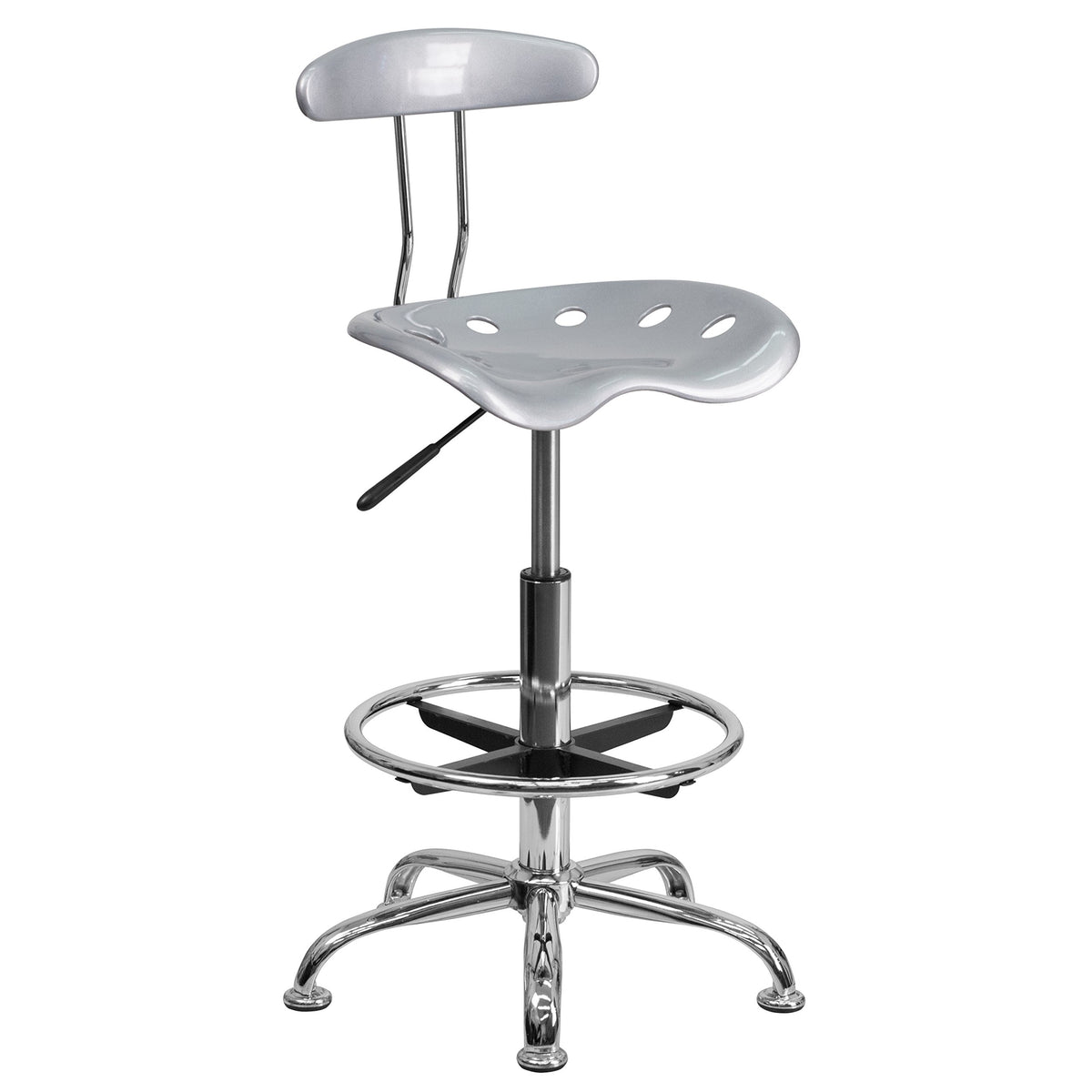 Flash Furniture Bradley Vibrant Silver and Chrome Drafting Stool with Tractor Seat