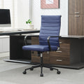 Okeysen Blue Leather Office Desk Chair, Conference Room Chairs Executive Chair Ribbed, Ergonomic Height Adjustable Swivel Rollin