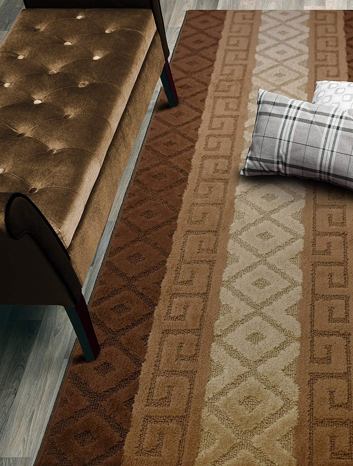 ORFA HOME Custom Size Hallway Runner Rug, Slip Resistant, 26 Inch Wide X Your Choice of Length, Meander Brown, 26 Inch X 6 feet