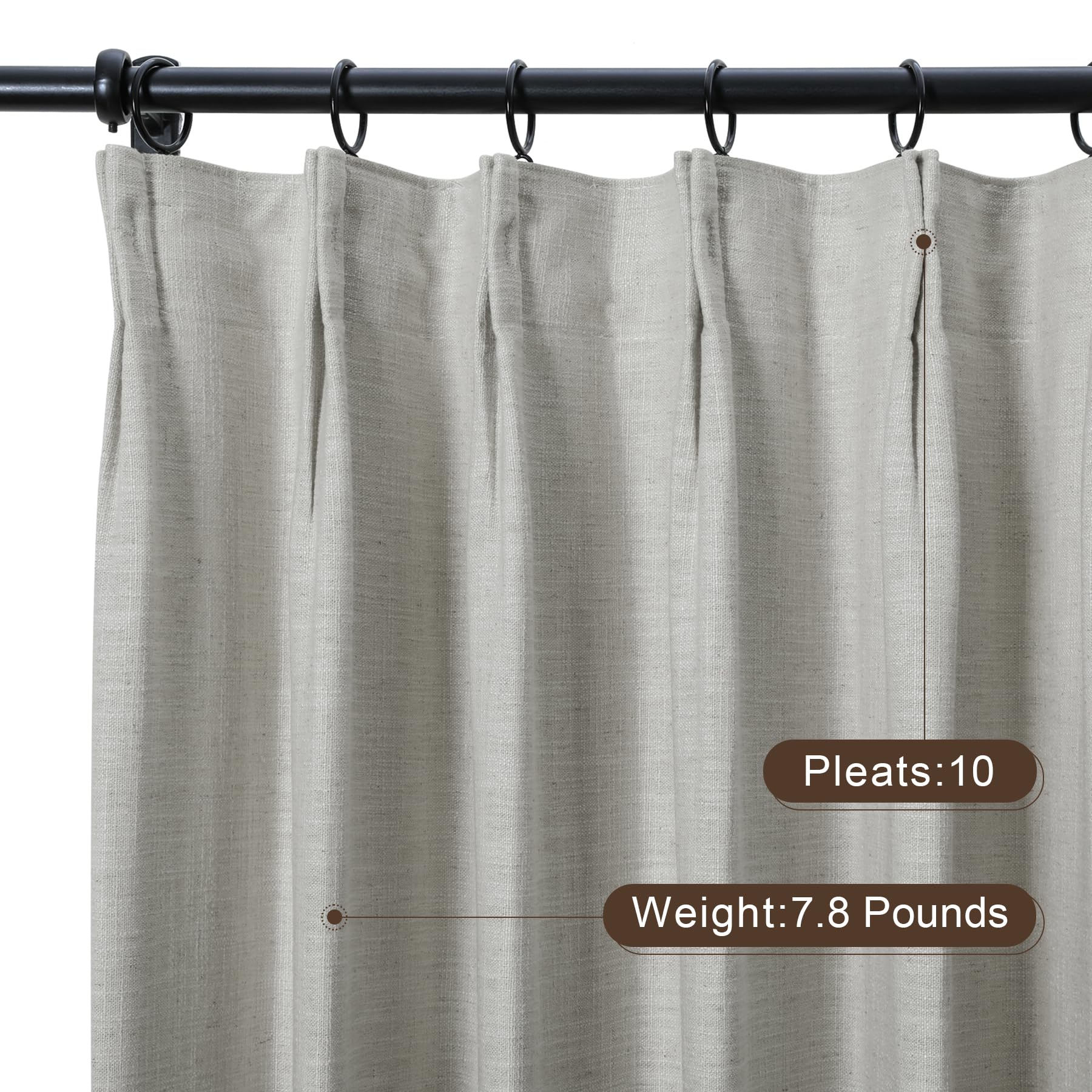 Twopages Fog Linen Pinch Pleat Curtain For Living Room, Window Treatment Curtain Panel Double Layer Light Filtering Room Darkeni