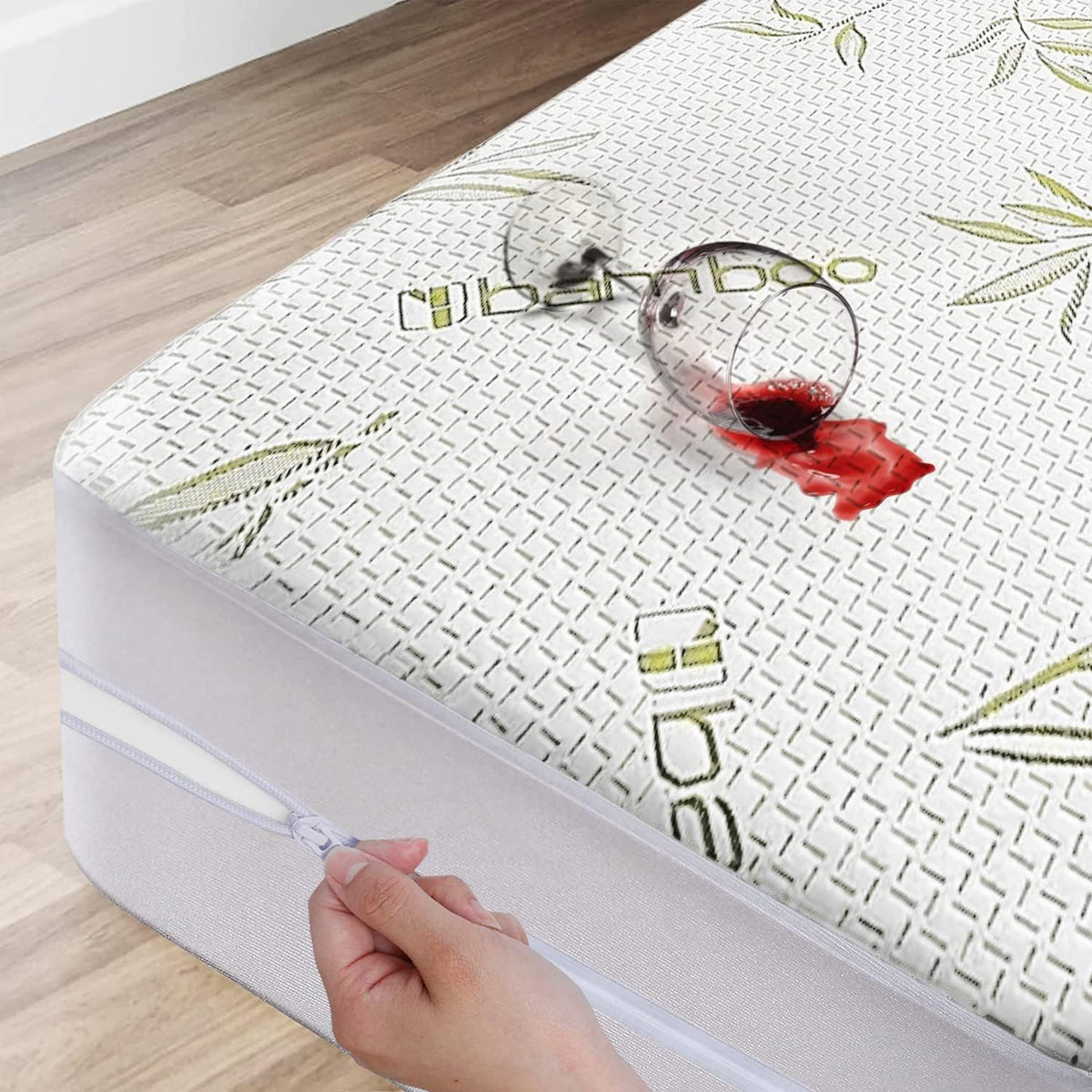 Bamboo Mattress Protector With Zipper - 100% Waterproof Full Size Cooling Mattress Cover - Ultra Soft Jacquard Fabric Breathable