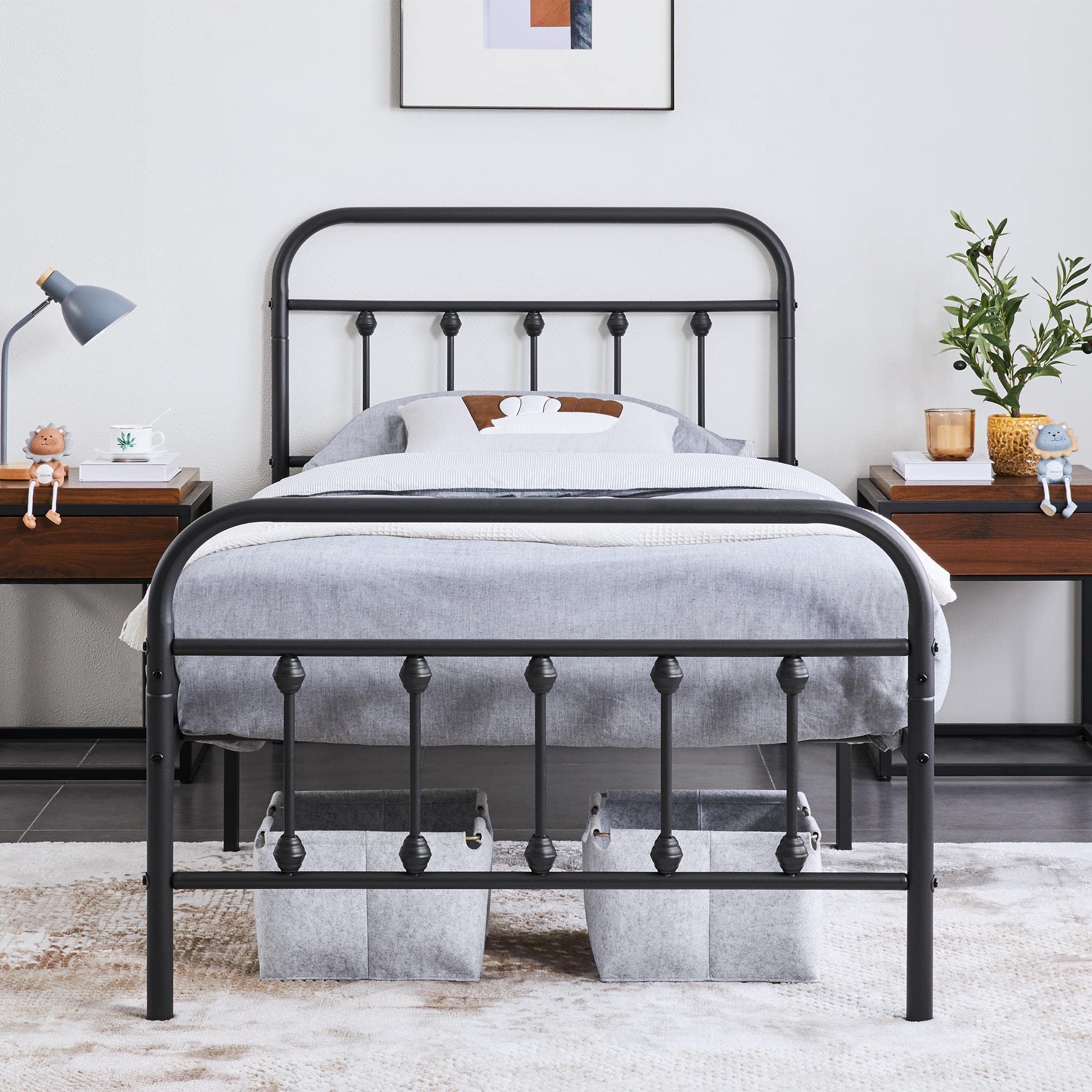 Yaheetech Classic Metal Platform Bed Frame Mattress Foundation With Victorian Style Iron-Art Headboard/Footboard/Under Bed Storage/No Box Spring Needed/Twin Size Black