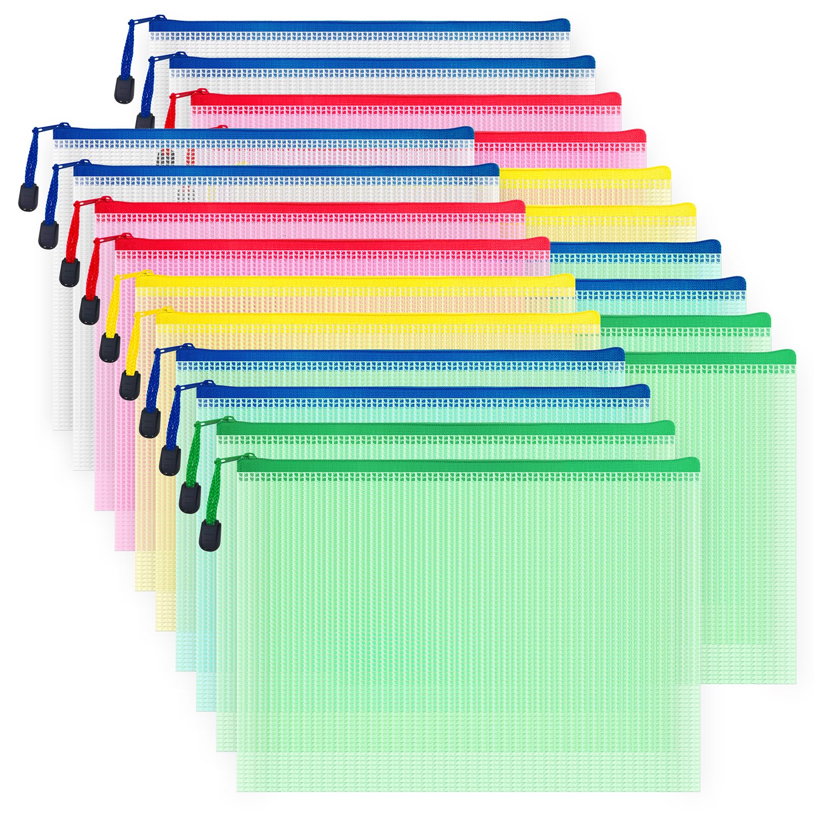 Austark 20 Pcs Zipper File Bags, Plastic Mesh Pouch, Board Game Storage Bag, Waterproof Bags For Office School (B5 Size 11.4'X8