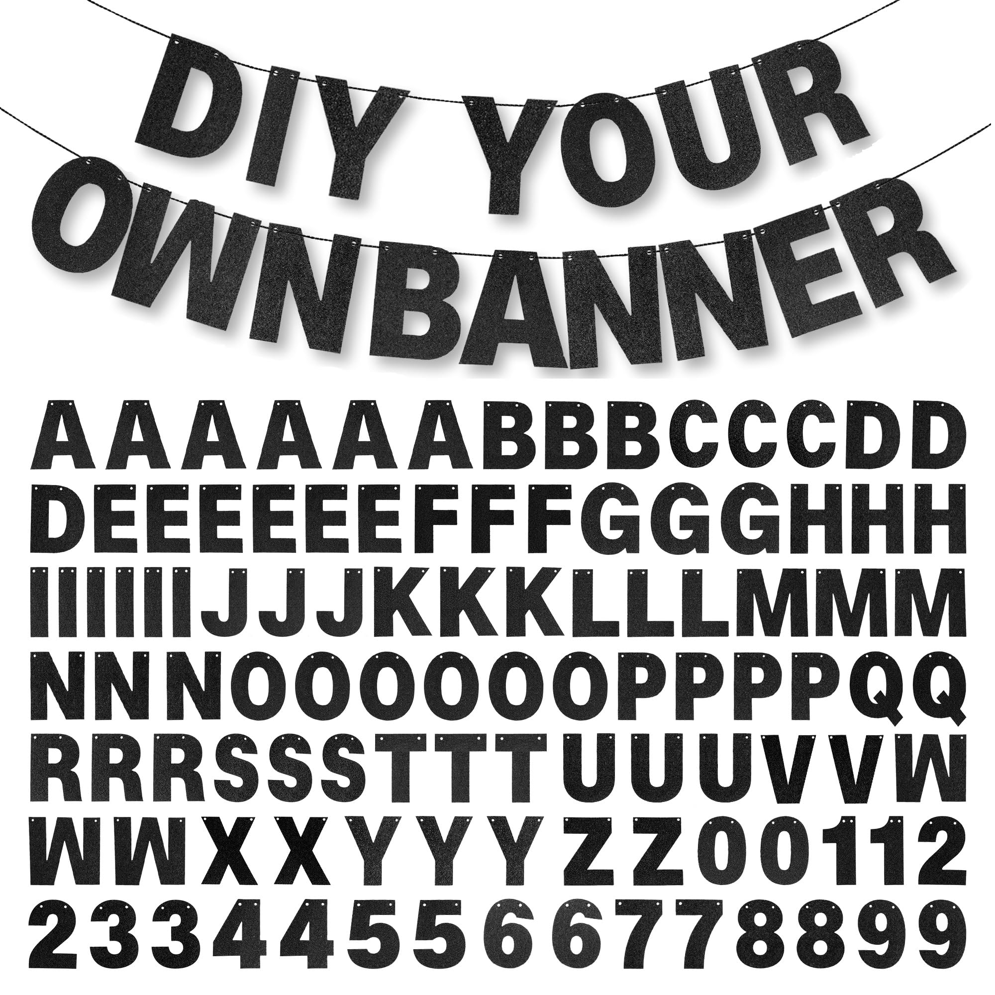 DIY Banner Kit with Letters Glitter Banner Letters Black Customizable Birthday Banners Graduation Banner Custom Party Hanging Ba