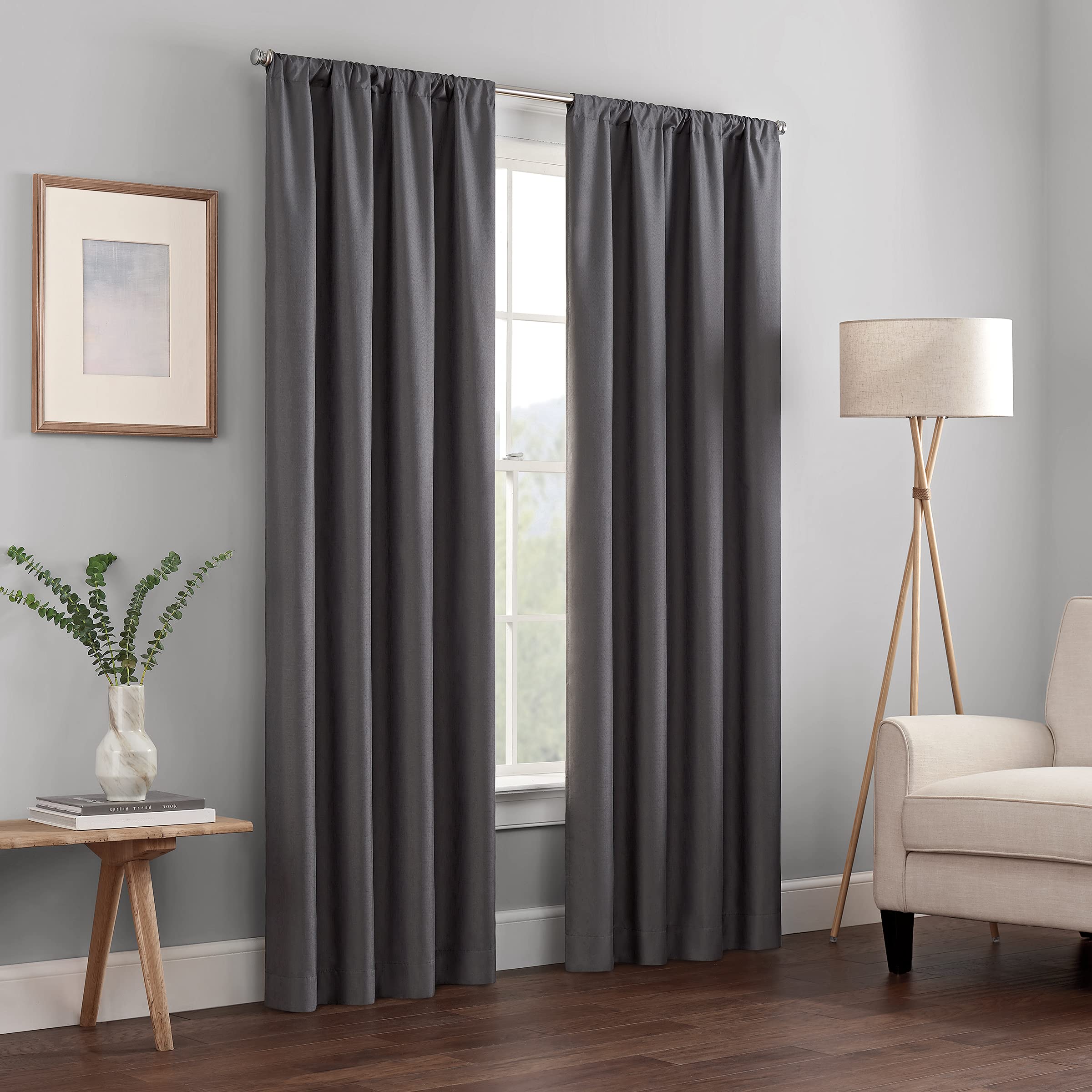 Eclipse Kendall Modern Blackout Thermal Rod Pocket Window Curtain For Bedroom Or Living Room (1 Panel), 42 X 95, Charcoal