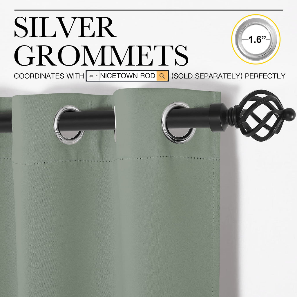 Nicetown Room Darkening Curtains For Bedroom, Greyish Green Thermal Insulated Drapes 63 Inches Long For Small Shack Window (1 Panel, 70' Wide Per Panel)
