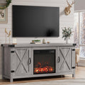 Furmax Fireplace TV Stand for Up to 65 Inches TVs, Farmhouse Entertainment Center with Grooved Barn Doors, Rustic Media Console 