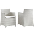 Modway Junction Wicker Rattan Outdoor Patio Two Dining Arm Chairs With Cushions In Gray White