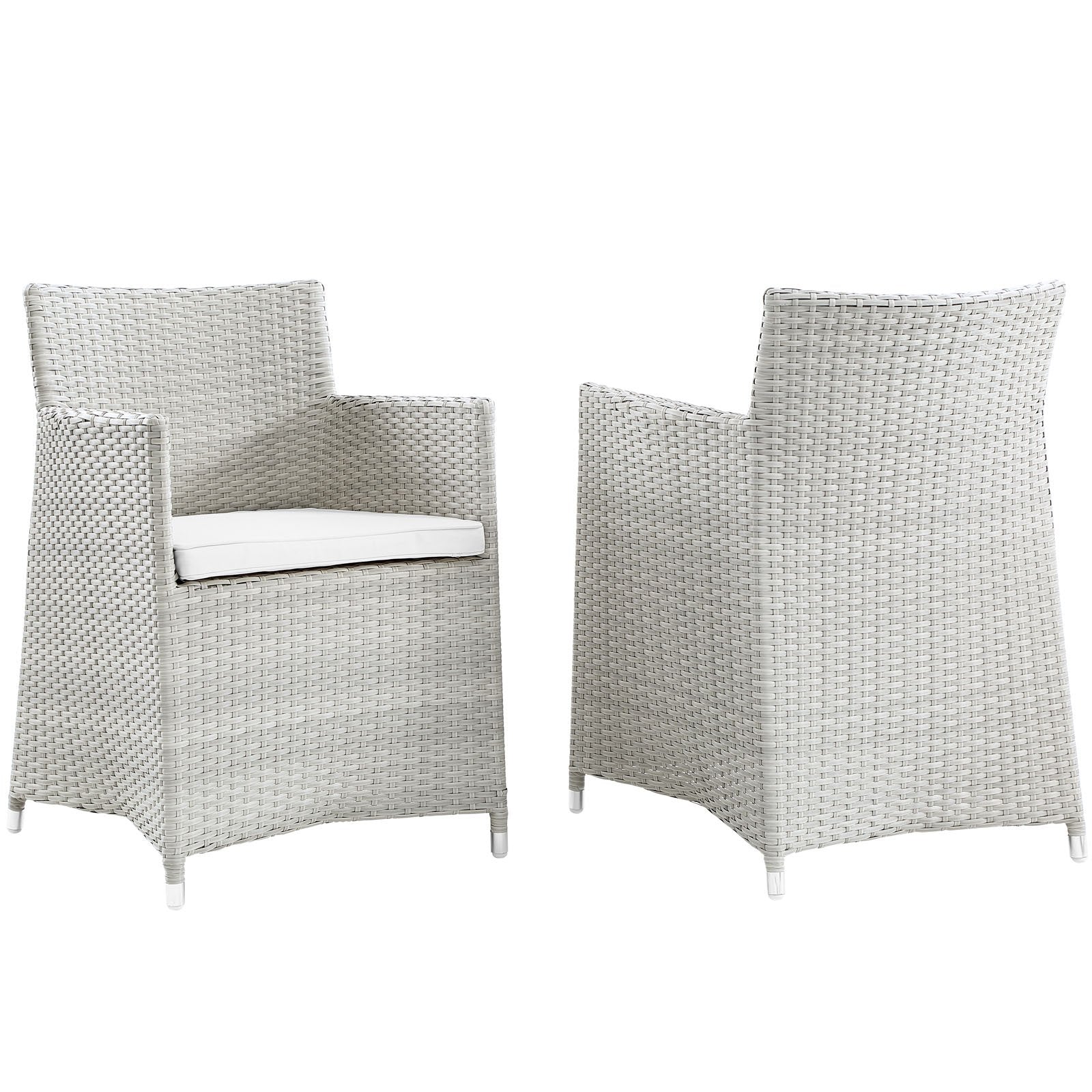 Modway Junction Wicker Rattan Outdoor Patio Two Dining Arm Chairs With Cushions In Gray White