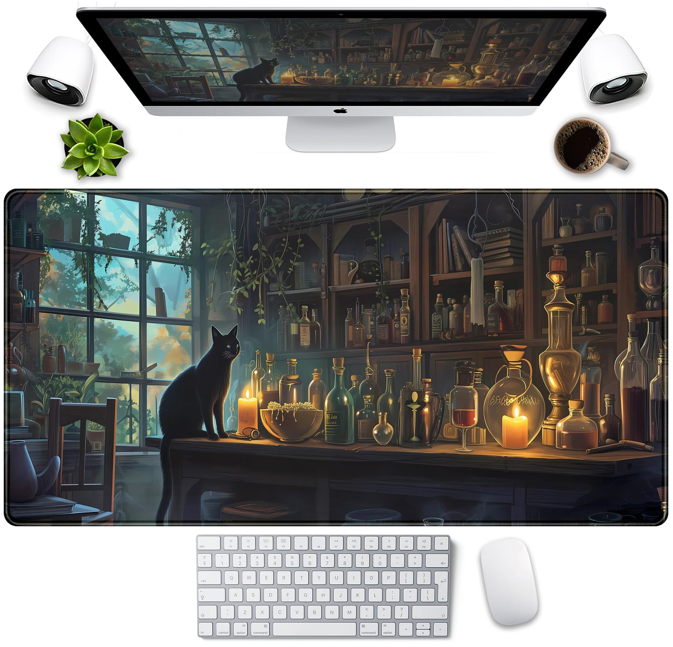 Cute Kawaii Cat Desk Mat Xxl Large Gaming Mouse Pad Anime Cats Desk Pad, Vintage Computer Mat For Women Office Desk Decor Pad Ga