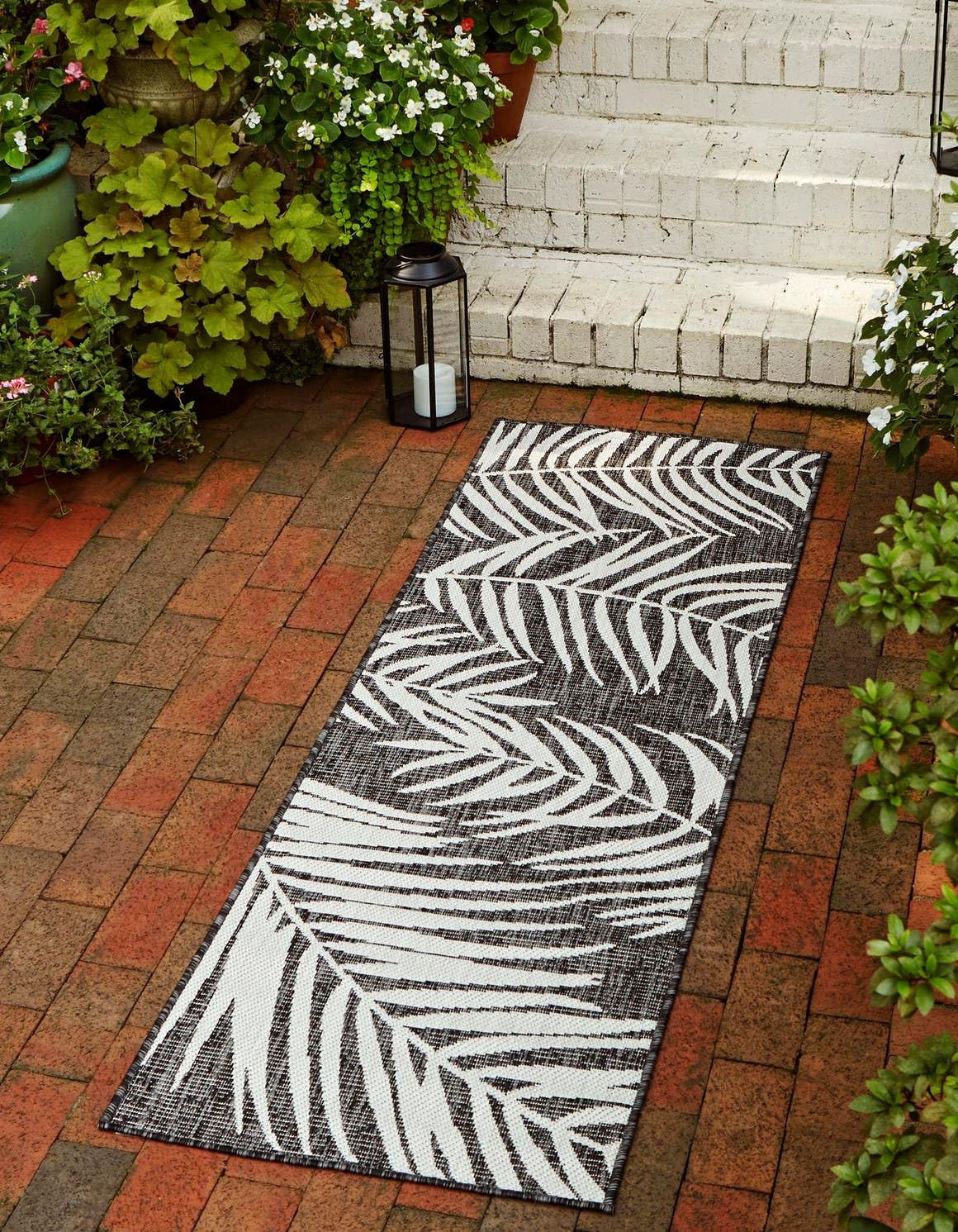 Unique Loom Outdoor Botanical Collection Area Rug - Palm (2 7 x 10 Runner Charcoal/Ivory)