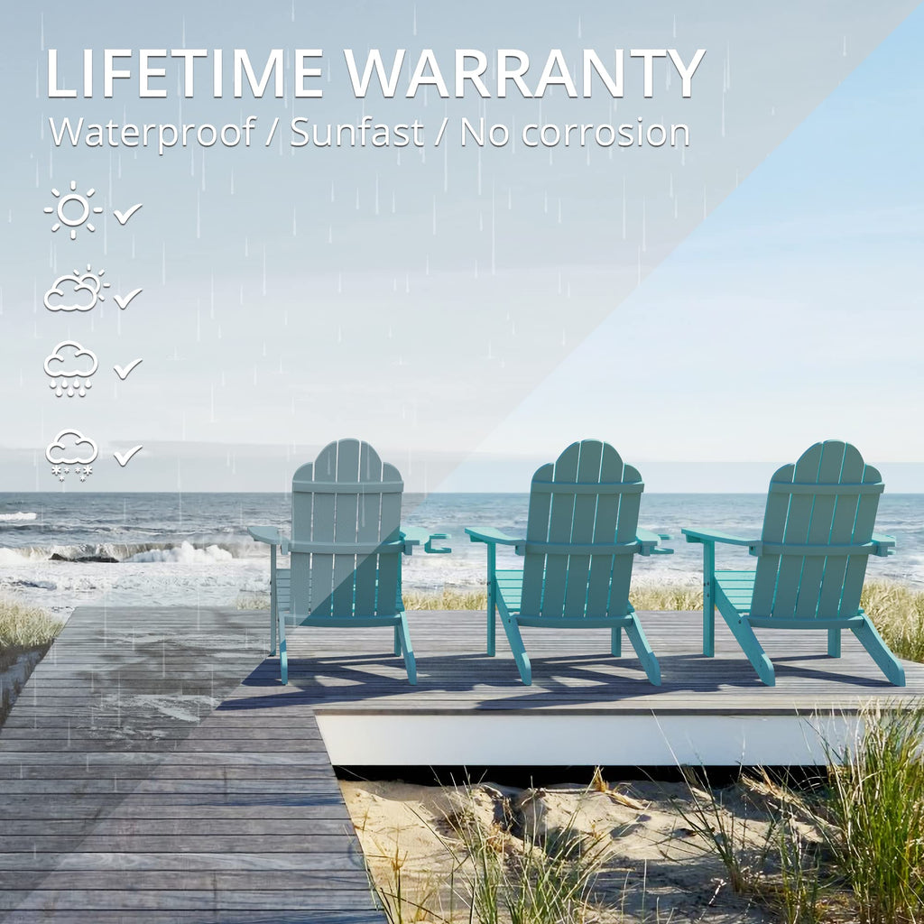 Lue Bona Poly Adirondack Chairs Set Of 6, Blue Turquoise Adirondack Chairs With Cup Holder, 350Lbs Modern Adirondack Chair Weather Resistant, Plastic Patio Adirondack Chair For Fire Pit, Backyard