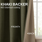 Homeideas Olive Green 100% Blackout Curtains, 2 Panels 52 X 96 Inches Faux Linen Curtains Room Darkening Curtains Thermal Insula