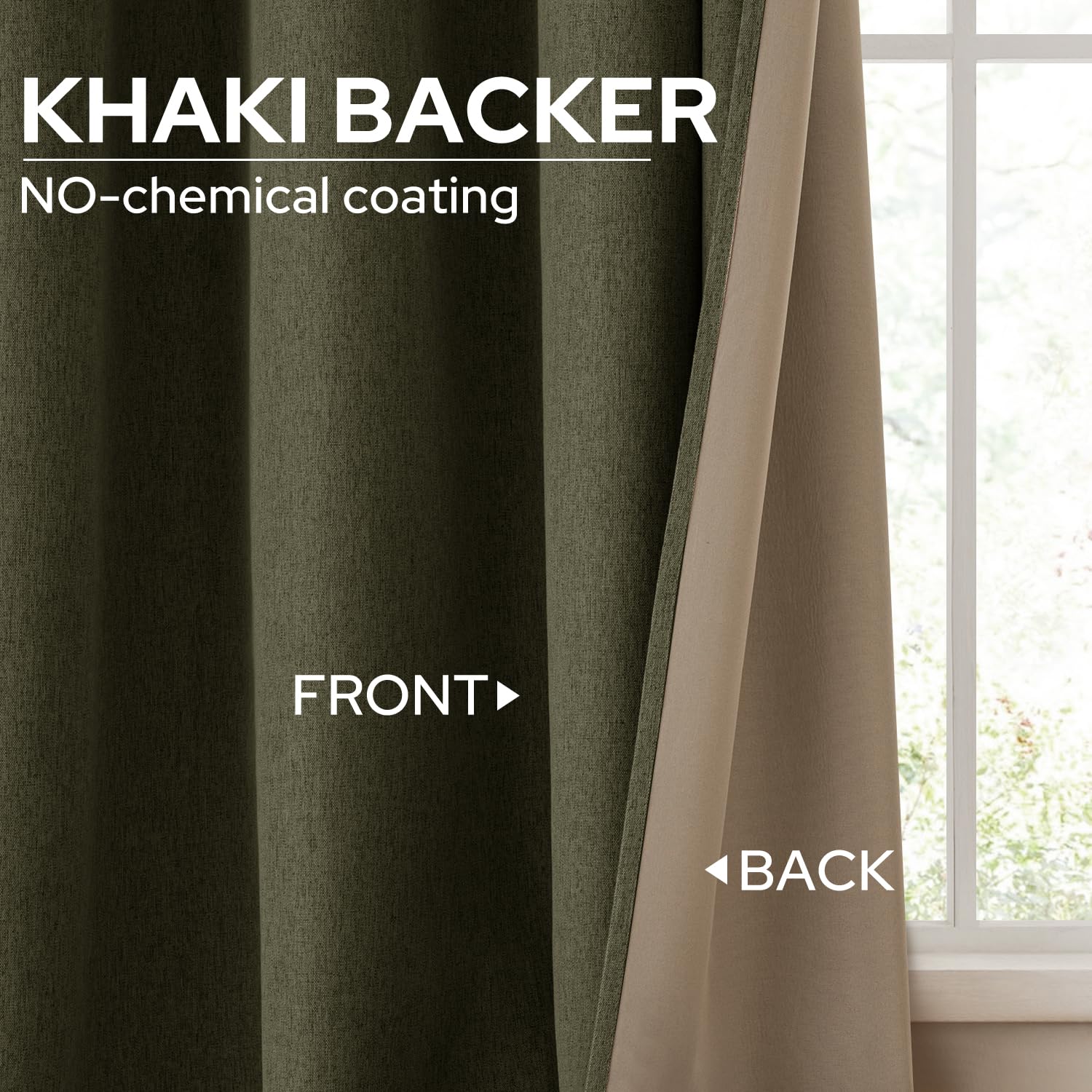 Homeideas Olive Green 100% Blackout Curtains, 2 Panels 52 X 96 Inches Faux Linen Curtains Room Darkening Curtains Thermal Insula