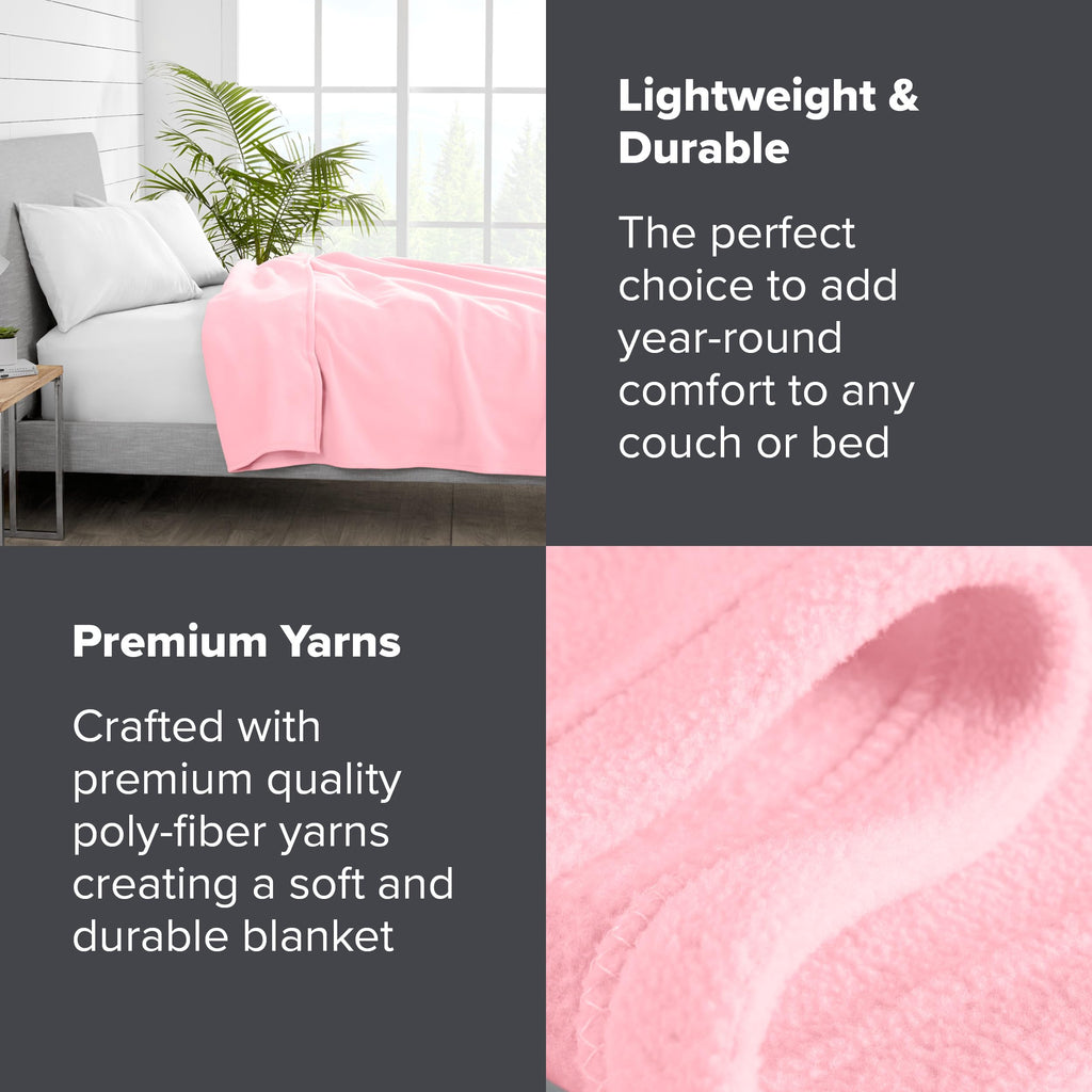 Bare Home Polar Fleece Blanket - Throw Blanket - Light Pink - Warm & Cozy - Premium Fleece Blanket - Blanket For Bed, Sofa, Camp