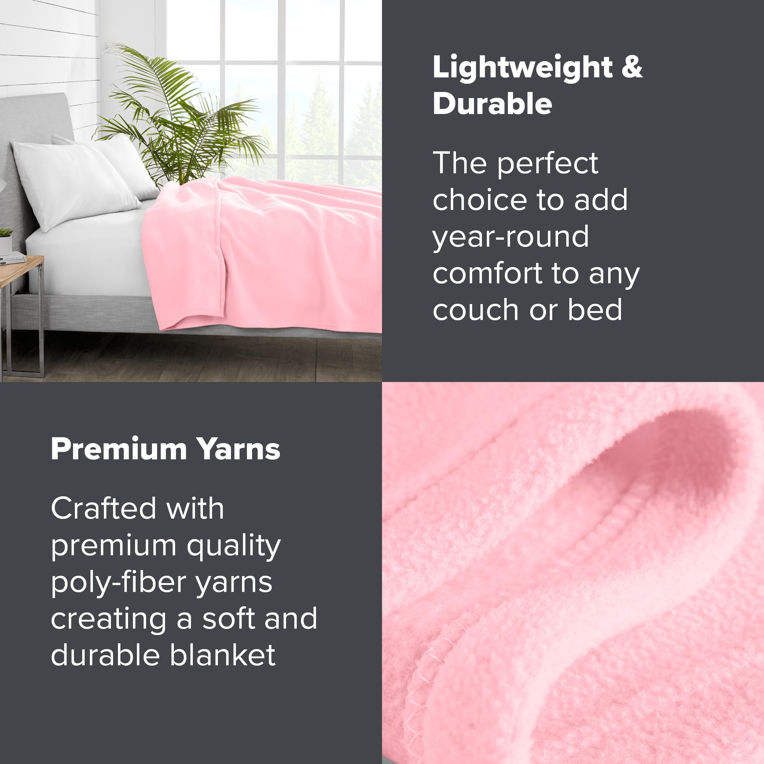 Bare Home Polar Fleece Blanket - Throw Blanket - Light Pink - Warm & Cozy - Premium Fleece Blanket - Blanket For Bed, Sofa, Camp