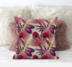 HomeRoots Aqua Red 18â€ Pink Yellow Tropical Zippered Suede Throw Pillow