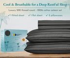 California Design Den - Cotton Sheets For King Size Bed Soft 100% Cotton Cooling Sheets Deep Pockets Snug Fit Elastic, 500 Thread Count, 4-Pc, Hotel Quality, Damask Stripe Bedsheet Set (Grey)