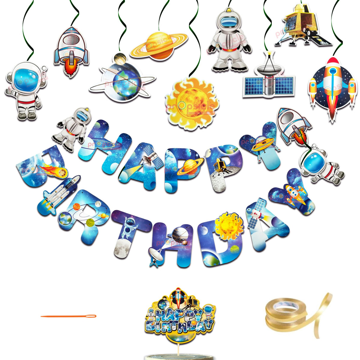 Propsicle Space Theme Happy Birthday Banner Set for Kids Decoration