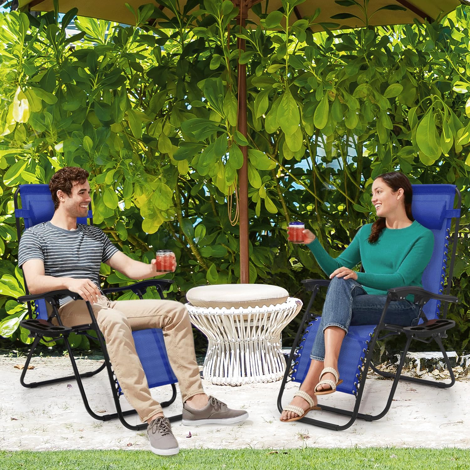 Monibloom Zero Gravity Chairs Set Of 2 Outdoor Folding Patio Lounge Chairs For Outside Reclining Lawn Chairs Recliner Beach Chairs For Adults, Blue