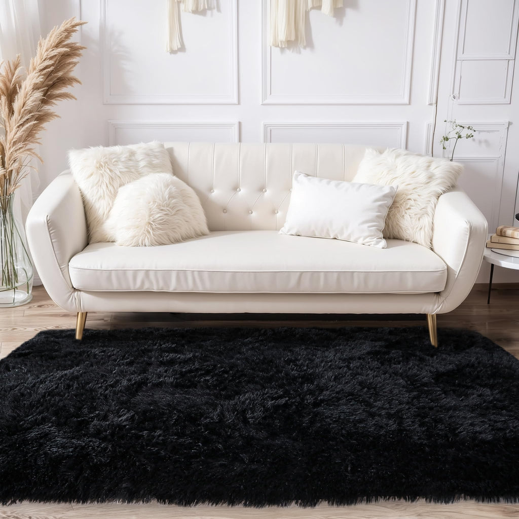 Kchowua Black Rug For Bedroom 3X5 Fluffy Rug For Living Room Thick Machine Washable Plush Carpet For College Dorm Non Slip Soft