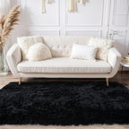 Kchowua Black Rug For Bedroom 3X5 Fluffy Rug For Living Room Thick Machine Washable Plush Carpet For College Dorm Non Slip Soft