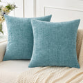 Miulee Pack Of 2 Smoke Blue Throw Pillow Covers 16X16 Inch Soft Chenille Pillow Covers For Sofa Living Room Couch Solid Dyed Cas